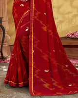 Vishal Prints Dark Red Printed Georgette Saree With Foil Print And Fancy Border