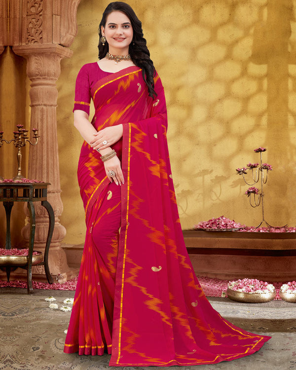 Vishal Prints Shiraz Pink Printed Georgette Saree With Foil Print And Fancy Border