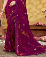 Vishal Prints Wine Printed Georgette Saree With Foil Print And Fancy Border