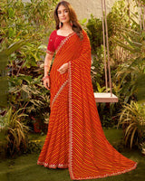 Vishal Prints Cherry Red Bandhani Print Chiffon Saree With Cut Work Border