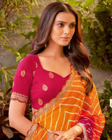 Vishal Prints Orange Bandhani Print Chiffon Saree With Cut Work Border