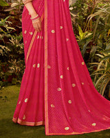 Vishal Prints Pinkish Red Bandhani Print Chiffon Saree With Zari Border