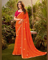 Vishal Prints Orange Bandhani Print Chiffon Saree With Zari Border