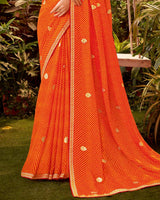 Vishal Prints Orange Bandhani Print Chiffon Saree With Zari Border