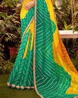 Vishal Prints Dark Mint Green Bandhani Print Chiffon Saree With Fancy Border