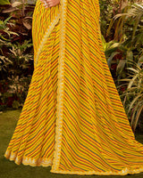 Vishal Prints Light Mustard Bandhani Print Chiffon Saree With Cut Work Border