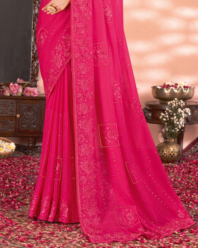 Vishal Prints Rani Designer Chiffon Saree With Embroidery And Diamond Work