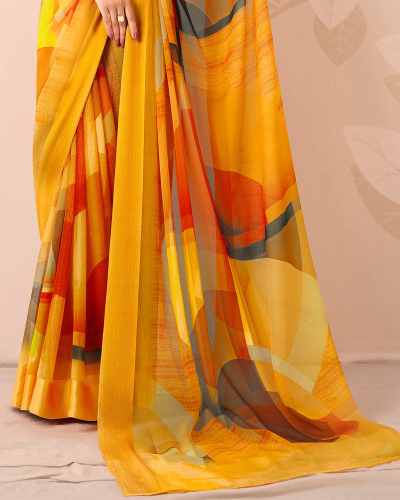 Vishal Prints Gold Digital Print Chiffon Saree