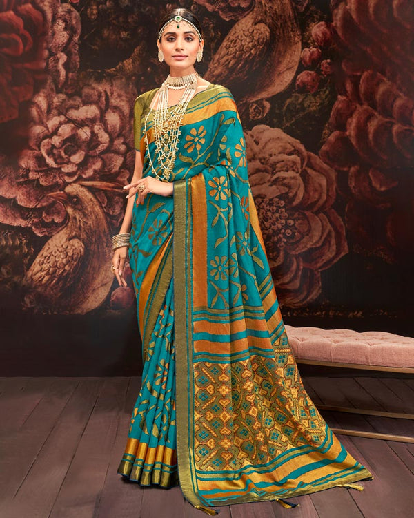 Vishal Prints Bondi Blue Silk Brasso Saree With Tassel