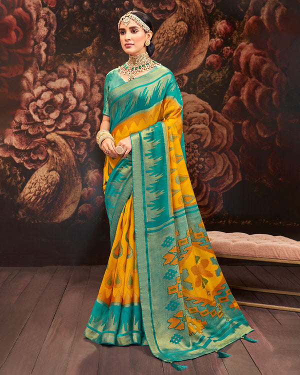 Vishal Prints Teal Blue Silk Brasso Saree With Tassel