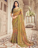 Vishal Prints Light Mehandi Green Printed Fancy Chiffon Saree With Core Piping