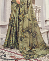 Vishal Prints Sage Green Printed Fancy Chiffon Saree With Core Piping