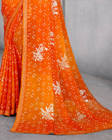 Vishal Prints Dark Orange Bandhani Print Chiffon Saree With Foil Print And Fancy Border