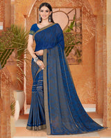 Vishal Prints Navy Blue Georgette Saree With Foil Print And Zari Border