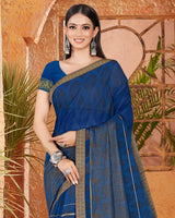 Vishal Prints Navy Blue Georgette Saree With Foil Print And Zari Border