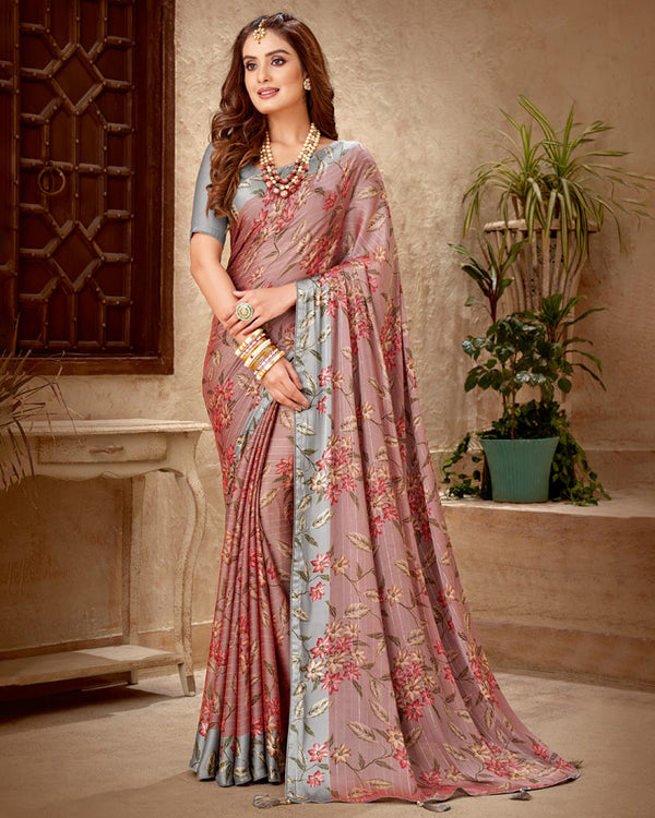 Vishal Prints Brownish Pink Printed Chiffon Saree