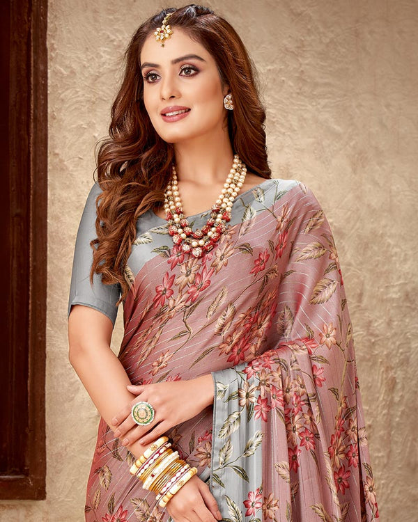 Vishal Prints Brownish Pink Printed Chiffon Saree