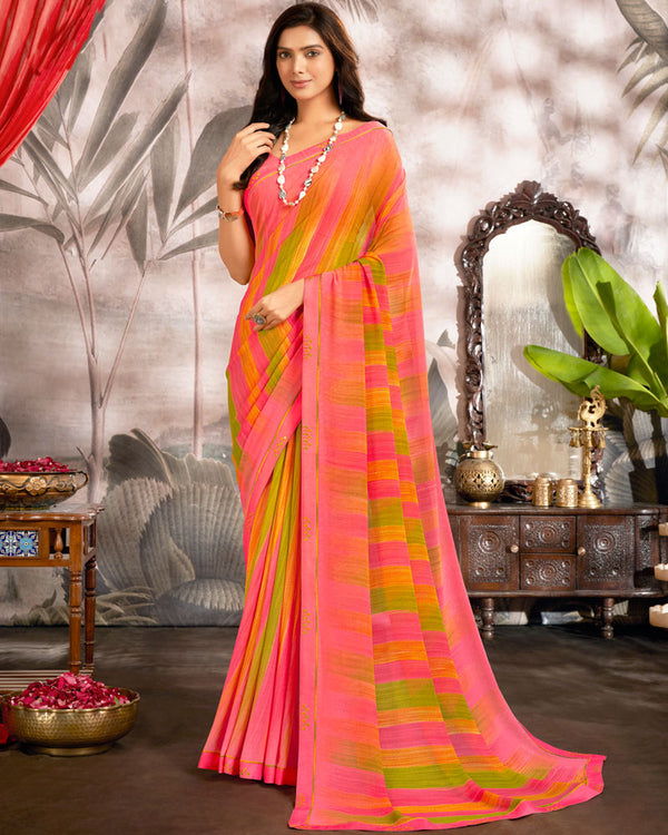 Vishal Prints Salmon Pink Printed Georgette Saree With Fancy Border