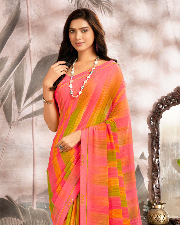 Vishal Prints Salmon Pink Printed Georgette Saree With Fancy Border