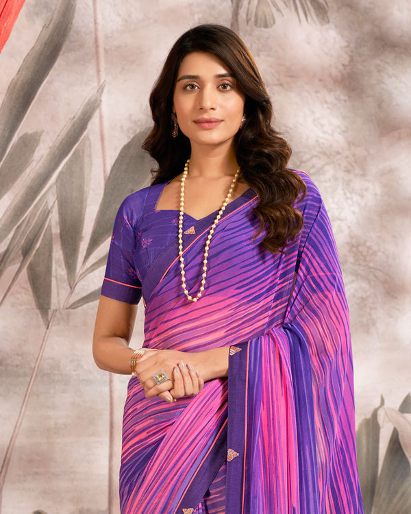 Vishal Prints Eminence Violet Printed Georgette Saree With Fancy Border