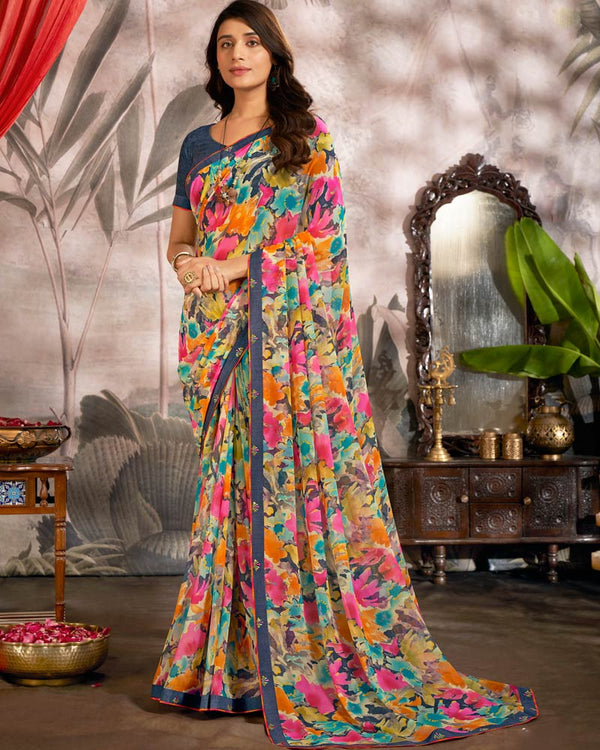 Vishal Prints Multi Color Printed Georgette Saree With Fancy Border