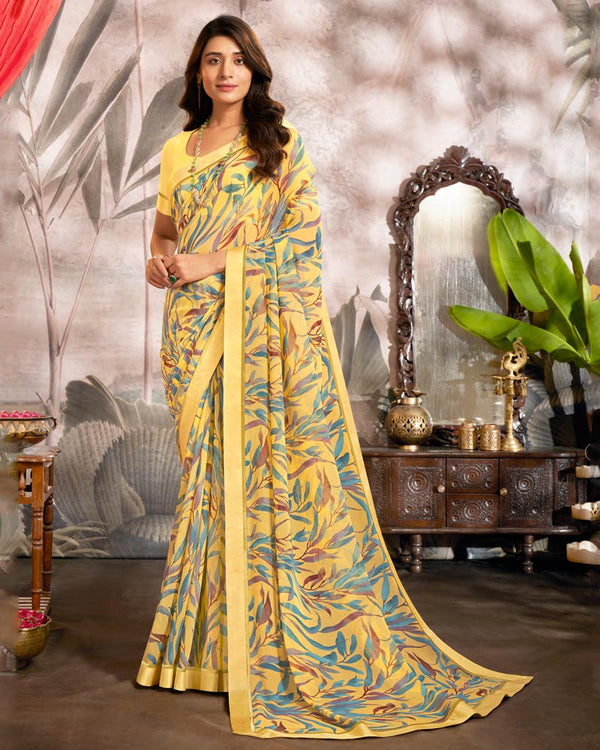 Vishal Prints Salome Yellow Printed Georgette Saree With Fancy Border