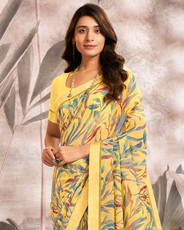 Vishal Prints Salome Yellow Printed Georgette Saree With Fancy Border