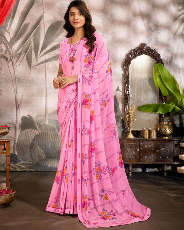 Vishal Prints Pink Printed Georgette Saree With Fancy Border