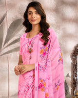 Vishal Prints Pink Printed Georgette Saree With Fancy Border