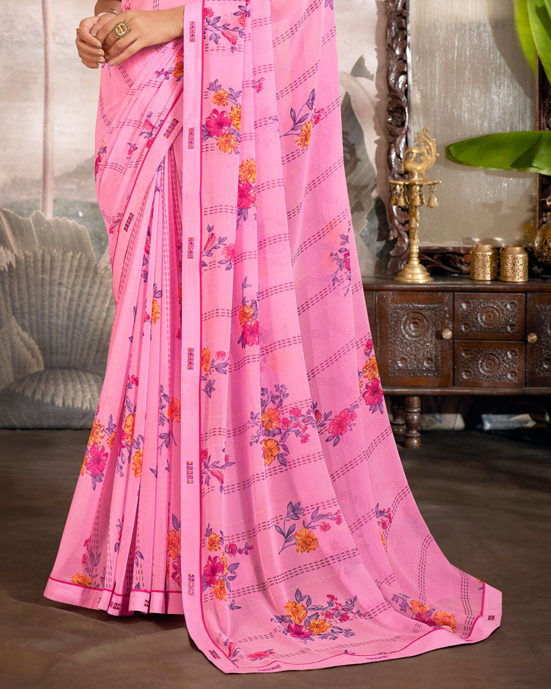 Vishal Prints Pink Printed Georgette Saree With Fancy Border