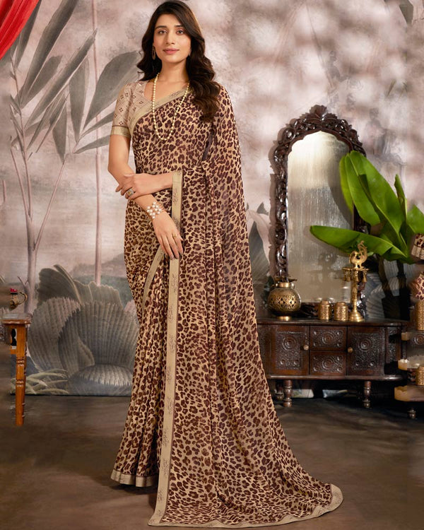 Vishal Prints Brown Printed Georgette Saree With Fancy Border