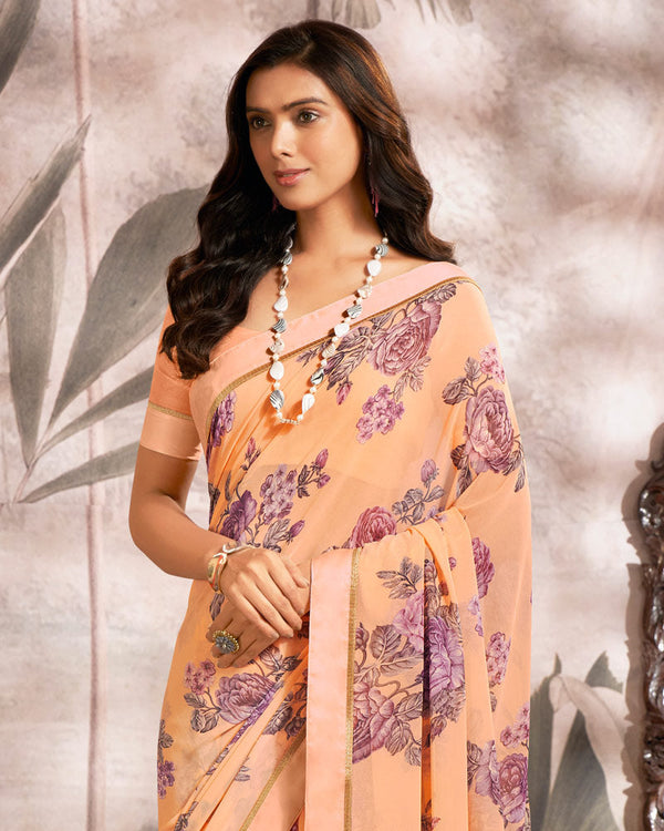 Vishal Prints Pastel Orange Printed Georgette Saree With Fancy Border