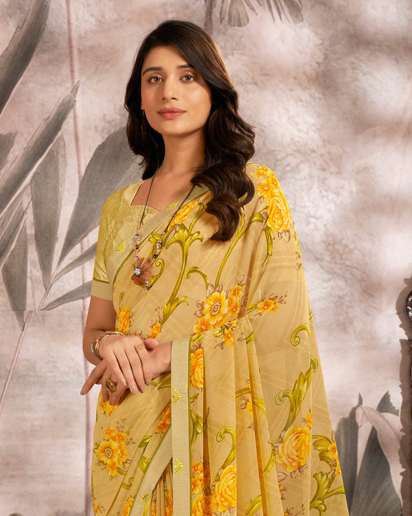 Vishal Prints Mustard Printed Georgette Saree With Fancy Border