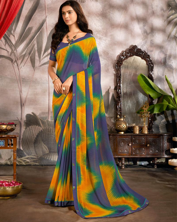 Vishal Prints Smoky Purple Printed Georgette Saree With Fancy Border