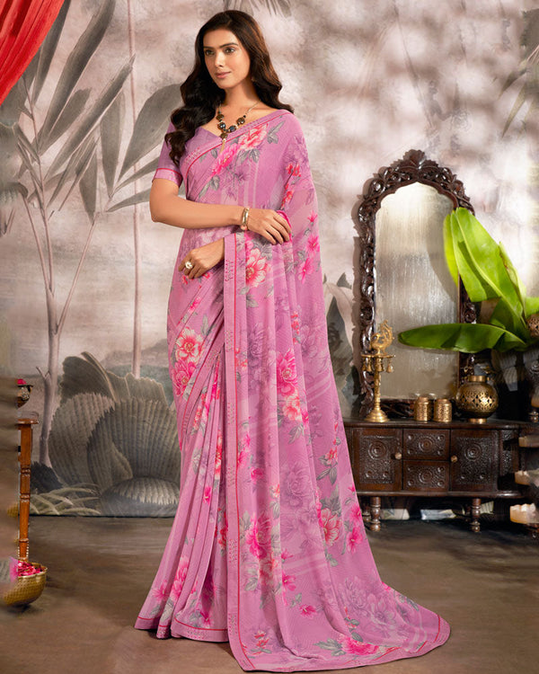 Vishal Prints Pink Printed Georgette Saree With Fancy Border