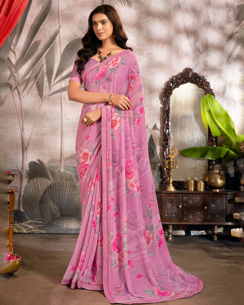 Vishal Prints Pink Printed Georgette Saree With Fancy Border