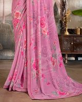 Vishal Prints Pink Printed Georgette Saree With Fancy Border