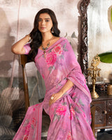 Vishal Prints Pink Printed Georgette Saree With Fancy Border