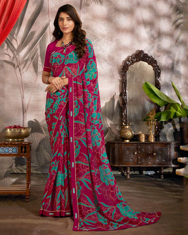 Vishal Prints Paprika Red Printed Georgette Saree With Fancy Border