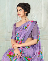 Vishal Prints Lavender Printed Georgette Saree With Border