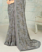 Vishal Prints Grey Printed Georgette Saree With Border