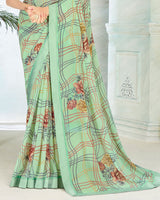 Vishal Prints Turquoise Green Printed Georgette Saree With Border