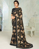 Vishal Prints Black Printed Georgette Saree With Border