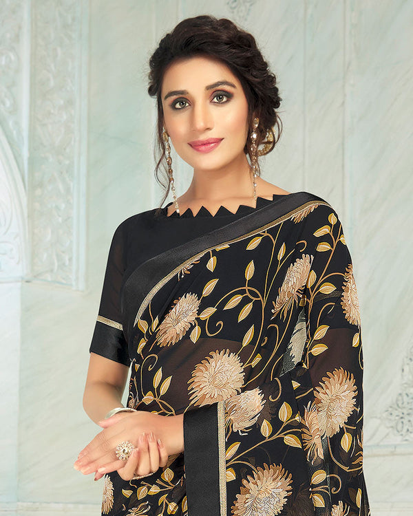 Vishal Prints Black Printed Georgette Saree With Border