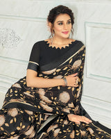 Vishal Prints Black Printed Georgette Saree With Border