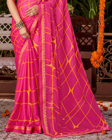 Vishal Prints Dark Pink Printed Fancy Chiffon Saree With Border