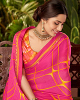 Vishal Prints Dark Pink Printed Fancy Chiffon Saree With Border