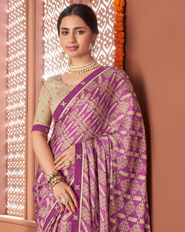 Vishal Prints Purple Printed Fancy Chiffon Saree With Border