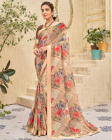 Vishal Prints Beige Printed Georgette Saree With Border