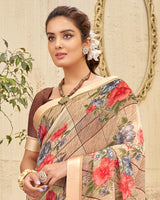 Vishal Prints Beige Printed Georgette Saree With Border